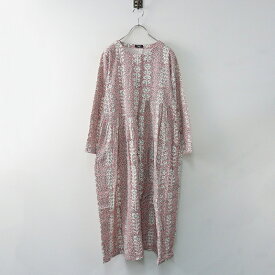 【期間限定価格】2020SS マーブルシュッド marble SUD Grain ノーカラー アシンメトリーギャザー ワンピース /ピンク系 総柄【2400014128178】【中古】