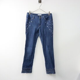 【ウィンターセール】ピンクハウス PINK HOUSE ハート刺繍 裾ティアードフリルパンツ 4/ブルー ボトムス ロング ストレッチ【2400014193947】【中古】