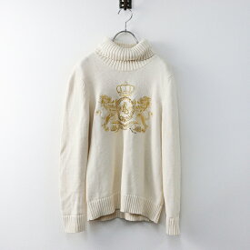 【期間限定価格】定3.4万 ラルフローレン RALPH LAUREN タートルネック インターシャニット プルオーバー M/アイボリー ゴールド刺?【2400014214437】【中古】