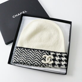 【期間限定価格】極美品 国内 JPタグ シャネル CHANEL ココマーク カシミヤ ニットキャップ/オフホワイト 帽子 ビーニー シャネル合同会社【2400014261325】【中古】