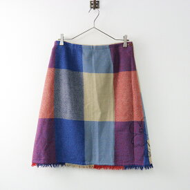 【期間限定価格】美品 パラスパレス PallasPalace 縮絨ウール フラワーステッチ刺?入 ブロックチェック ニットスカート3/マルチカラー【2400014291032】【中古】