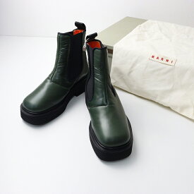 未使用 2021AW マルニ MARNI サイドゴアショートブーツ 38/グリーン シューズ サイドゴア パデットナイロン チェルシー【2400014311907】【中古】
