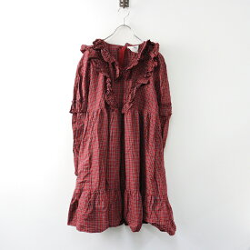 ロイスクレヨン アンドエルシー Lois CRAYON &ellecy フリル使い チェックプルオーバーワンピース M/レッド【2400014309416】【中古】