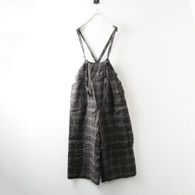 【期間限定価格】【サマーセール】極美品 モトミエム motomi.m グレンチェックサロペット/グレー リネンウール オーバーオール オールインワン ワイド【2400014258424】【中古】