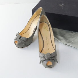 【期間限定価格】ジュゼッペザノッティ GIUSEPPE ZANOTTI レザーリボンパンプス 36.5//■グレー オープントゥ 靴 シューズ 23.5cm【2400014330144】【中古】