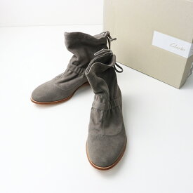 【期間限定価格】未使用 クラークス Clarks Alba Evie スエードギャザーショートブーツ 35.5D/■グレー リボン シューズ レザー 22-22.5cm【2400014330113】【中古】