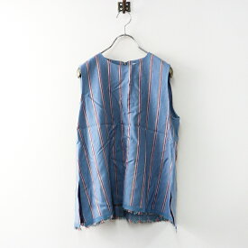 【期間限定価格】2021SS ライフウィズフラワーズ LIFE WITH FLOWERS ストライプ ノースリーブ ブラウス M/ブルー トップス バックジップ【2400014360912】【中古】