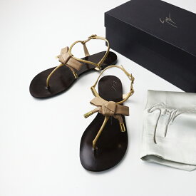 【期間限定価格】ジュゼッペザノッティ GIUSEPPE ZANOTTI ROCK 10 INFRADITO ストラップリボンサンダル 37/ベージュ 23.5cm エナメル【2400014392463】【中古】