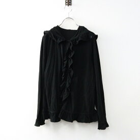 ピンクハウス PINK HOUSE フラワーモチーフピコフリルフードカーディガン 4（L)/ブラック パーカー フーディー フレア【2400014404616】【中古】