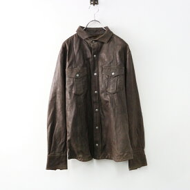 JPタグ エポカウォモ EPOCA UOMO ラムレザー 長袖シャツ スナップボタン開閉 48 ブラウン【2400014415537】【中古】