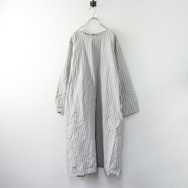 美品 定価5万 ヴラスブラム Vlas Blomme コットンリネンヴィンテージチェックワンピース F/ライトグレー ドレス【2400014433173】【中古】