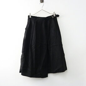 ガーゼ Gauze# リネンラップスカート F/ブラック タック 巻き フレア ロング【2400014433296】【中古】