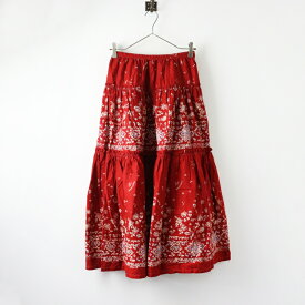 ピンクハウス PINK HOUSE フラワープリント ティアードギャザーロングスカート レッド/赤 花柄 ボリューム【2400014438390】【中古】