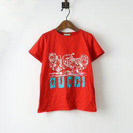 イタリア製 キッズ グッチ GUCCI タイガープリント Tシャツ 8/レッド トップス 半袖 カットソー プルオーバー 子供服【2400014450590】【中古】