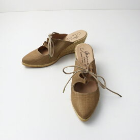 【期間限定価格】美品 ガイモ gaimo リボンエスパドリーユサンダル 37/ベージュ シューズ ウェッジソール ポインテッドトゥ 靴 23.5cm【2400014453119】【中古】