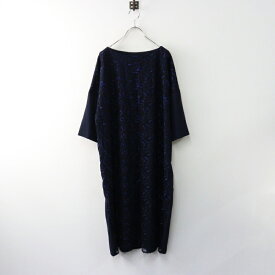 【期間限定価格】アンビデックス AMBIDEX ユニ yuni フロントレース リーフ刺繍 ボタニカルワンピース F/ネイビー ドレス ロング 五分袖【2400014460414】【中古】
