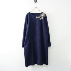 【期間限定価格】パラスパレス トオカ Pal'las Palace 十日 フラワー刺繍 ノーカラー ワンピース 0/ネイビー トップス【2400014486650】【中古】
