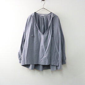 トゥジュー TOUJOURS ギャザーワイドブラウス F/グレー トップス Vネック リボン ゆったり 長袖 【2400014487657】【中古】