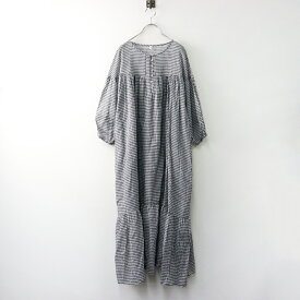 美品 ナチュラン ルピリアン LUPILIEN ギンガムチェック ヨークギャザー ワイドシルエットワンピース F 白黒 インド製【2400014493931】【中古】