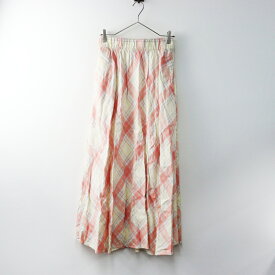 【期間限定価格】2023SS ポロラルフローレン POLO RALPH LAUREN プラッドリネンマキシスカート M/ピンク系 アイボリー フレア チェック【2400014495621】【中古】