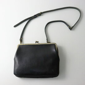 美品 クレドラン CLEDRAN ジップxがま口ショルダーバッグ/ブラック レザー クロスボディ 牛革 ポシェット【2400014487435】【中古】