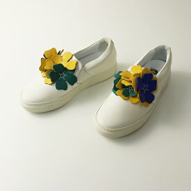 【期間限定価格】定価102000円 ランバン LANVIN フラワーモチーフ レザースリッポン シューズ 37(24cm)ホワイト//立体花型【2400014471960】【中古】