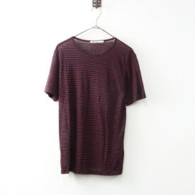 Archive T ALEXANDER WANG Linen polo shirt S navy /アレキサンダーワン リネン ボーダーTシャツ ネイビー・レッド【2400014508840】【中古】