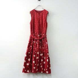 コントワー デ コトニエ COMPTOIR DES COTONNIERS フラワープリント切替ティアードノースリーブワンピース 7号 赤【2400014510386】【中古】