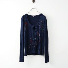 ケンゾー ジーンズ KENZO JEANS フラワー刺繍 ビーズ ブラウス L/ネイビー プルオーバー カットソー【2400014504477】【中古】