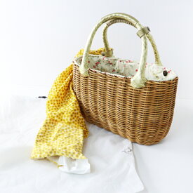 【期間限定価格】美品 希少 限定 エバゴス ebagos First date Yeah! 裏地リバティプリント 紅籐かごバッグ/ベージュ イエロー バスケット 【2400014516791】【中古】