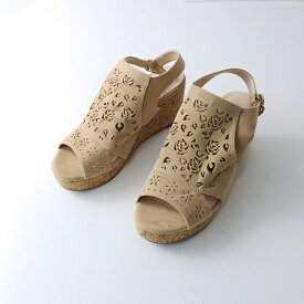 【期間限定価格】美品 ピンクハウス PINK HOUSE カットワークストラップサンダル 4（L)/ベージュ コルクソール ウェッジ 厚底 24.5cm【2400014497618】【中古】