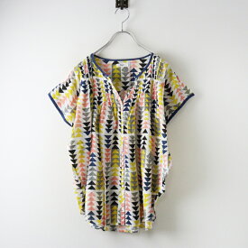 【期間限定価格】マーブルシュッド marble SUD toritori インド綿 スキッパーブラウス /ホワイト イエロー マルチカラー柄【2400014524611】【中古】