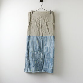 ミナペルホネン mina perhonen x ギャルリ百草 ももぐさ momogusa hello! 単サロン/ベージュ ブルー エプロン スカート【2400014489613】【中古】