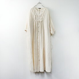 【期間限定価格】マーブルシュッド marble SUD ドビー刺繍 レース切替 ノーカラーロングシャツワンピース ライトベージュ【2400014530797】【中古】