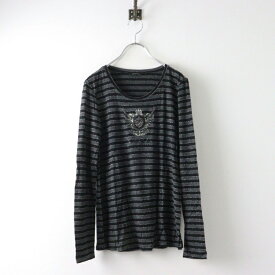 【期間限定価格】バレンザ VALENZA ロゴ刺繍 ボーダー カットソー 40/ブラック トップス 長袖 プルオーバー シャツ ブラウス【2400014515855】【中古】