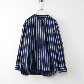 ハンドルーム HAND ROOM BAND COLLAR SHIRT バンドカラー シャツ M/ネイビー 羽織り 前開き 長袖【2400014541519】【中古】