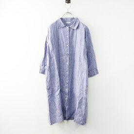 【期間限定価格】フォグリネンワーク fog linen work リネンストライプシャツワンピース/ブルー ドレス 羽織り 長袖【2400014556070】【中古】