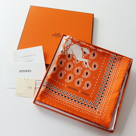 【期間限定価格】極美品 エルメス HERMES カレ55 パリの厩舎 Ecuries Parisiennes シルクバンダナ スカーフ/オレンジ ハンカチ【2400014493634】【中古】