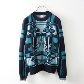 【期間限定価格】極美品 2023AW エルメス HERMES ブリッド ドゥ ガラ タータン カシミヤ100% ロングスリーブニット 34 //グリーン-.【2400014581348】【中古】