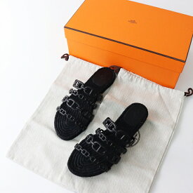 人気アイテム エルメス HERMES アンコーヌ シェーヌダンクル エスパドリーユサンダル 37/約23.5 ブラック┃黒【2400014585773】【中古】