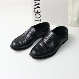 イタリア製 ロエベ LOEWE クロコ型押し 2WAY レザー ローファー 38/ブラック シューズ 本革 ミュール【2400014536836】【中古】