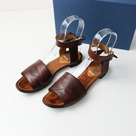 アールユー R.U. レザー アンクルストラップ サンダル 38｜ブラウン シューズ 約24cm 【2400014588675】【中古】