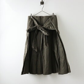 トゥジュー TOUJOURS コットンリネン ウエストリボン タックワイドプリーツスカート カーキブラウン┃綿麻 ボトムス【2400014583472】【中古】