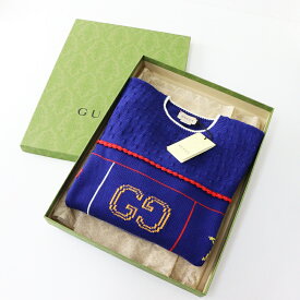 新品 保管品 大人着 可能 グッチ GUCCI チルドレンズ 七分袖 ジャガードニットプルオーバー 12(150cm)ネイビー┃イタリア【2400014606454】【中古】