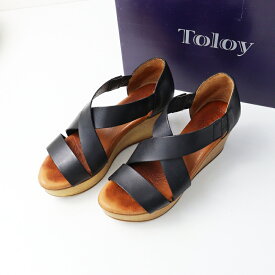 トロイ TOLOY aranciato別注 クロスウェッジソールサンダル 35＼ブラック レザー シューズ 靴 22.5cm【2400014606515】【中古】