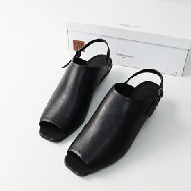 極美品 ラボキゴシ ワークス RABOKIGOSHI works 12563 スクエア オープントウ サンダル 23.5cm ブラック/本革 ヒール【2400014564587】【中古】