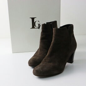 ルカグロッシ Luca Grossi スウェードレザー ヒール ショートブーツ 37(約23.5cm)濃ブラウン/ブーティー【2400014564563】【中古】