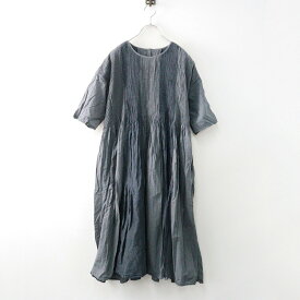 【期間限定価格】メゾンドソイル maison de soil コットン×リネン パッチワーク ミニピンタックショートスリーブワンピース 1 グレー┃【2400014629477】【中古】