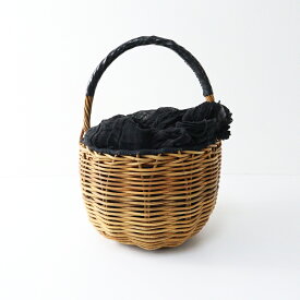 【期間限定価格】エバゴス ebagos 一本手 レザー 紅籐 かごバッグ＼ベージュ ブラック リネン被せ バケツ型 バスケット ナチュラル【2400014639476】【中古】