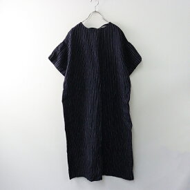 【期間限定価格】2025SS フォグリネンワーク fog linen work マーリア ワンピース F｜ネイビー ストライプ ノーカラー リボン【2400014637403】【中古】